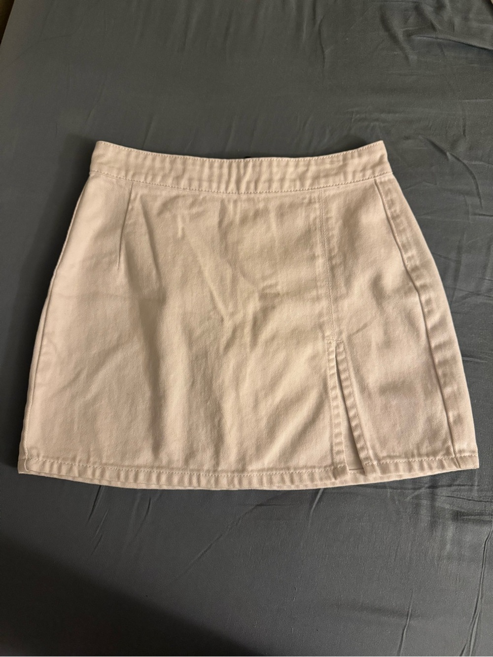 Lioness Cream Denim Mini Skirt with Front Slit